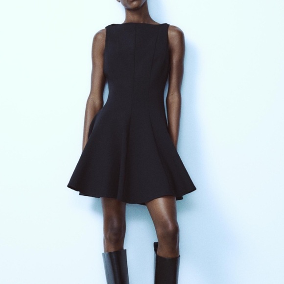 ZARA Knit Black Fit and Flair Knee Length Dress Size Small - Picture 1 of 10